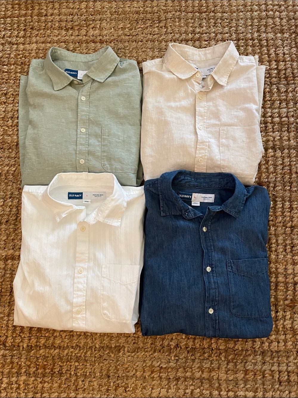 Old Navy Men's Button-Down Shirt Pack - Sage Green, Beige, White, Navy Blue